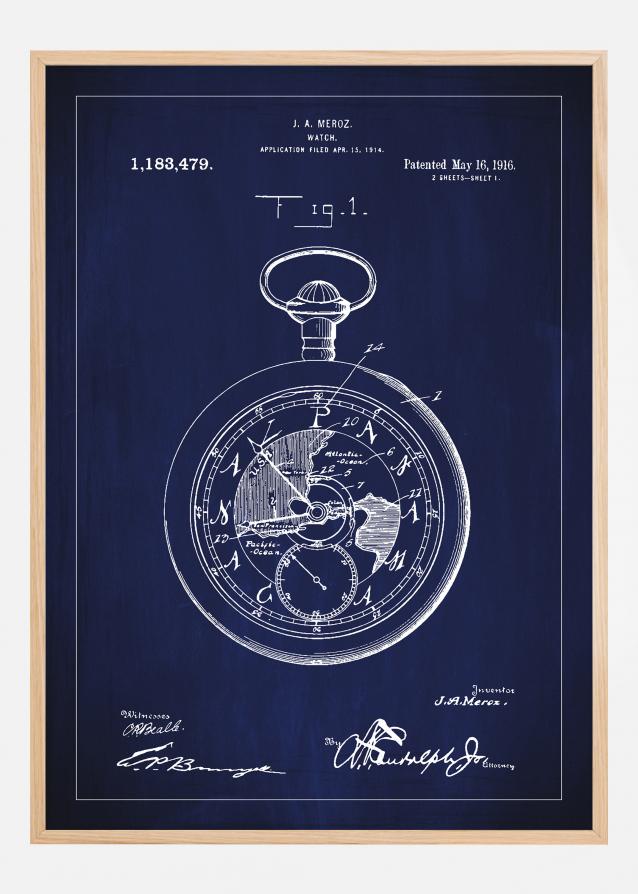 Bildverkstad Patentzeichnung - Taschenuhr - Blau Poster