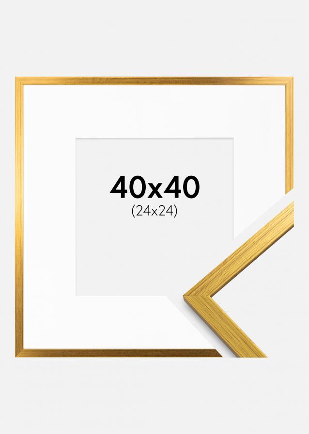Ram med passepartou Rahmen Edsbyn Gold 40x40 cm - Passepartout Weiß 25x25 cm