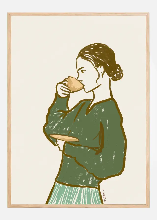 Bildverkstad Woman Drinking Tea in Green Poster