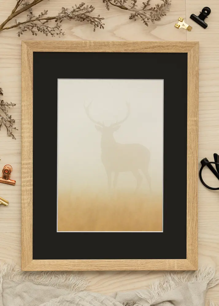 Ram med passepartou Rahmen Fiorito Helle Eiche 60x80 cm - Passepartout Schwarz 50x70 cm