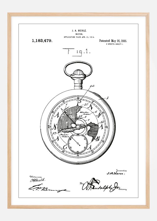 Bildverkstad Patentzeichnung - Taschenuhr - Weiß Poster