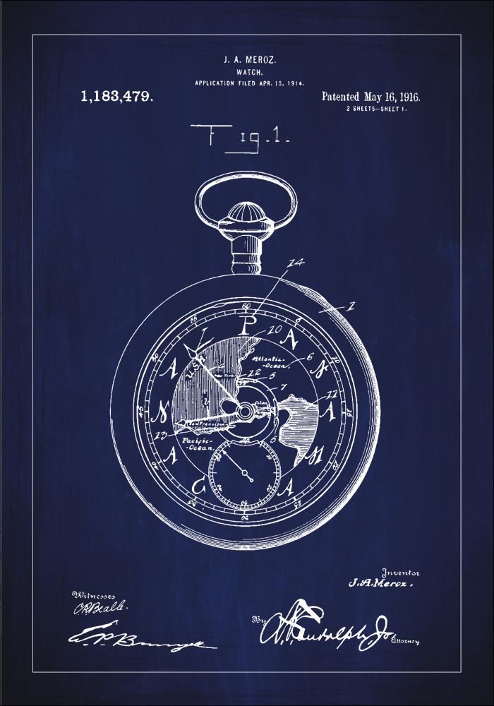 Bildverkstad Patentzeichnung - Taschenuhr - Blau Poster