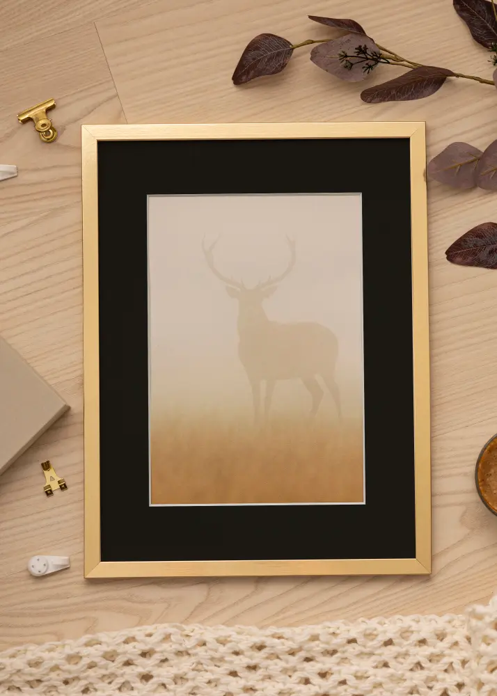 Ram med passepartou Rahmen Trendy Gold 13x18 cm - Passepartout Schwarz 3,5x5 inches