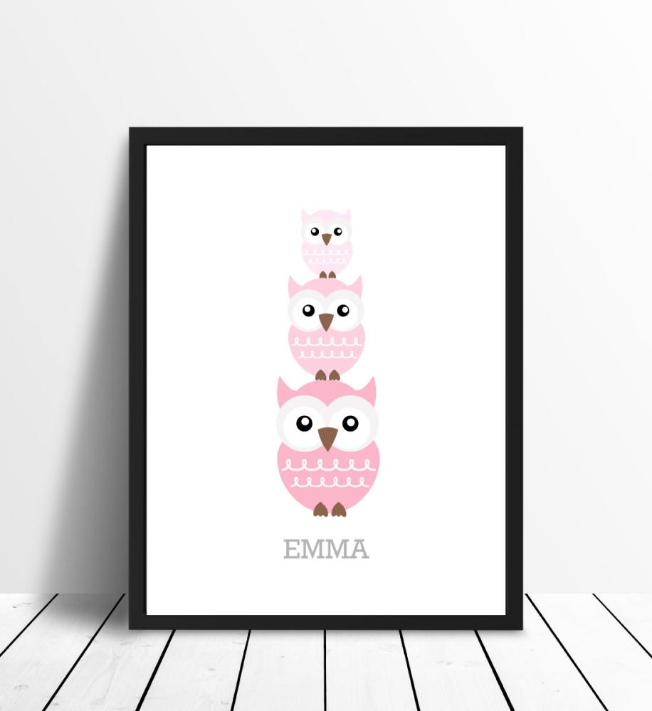 Personlig poster Owls Birth Poster Pink