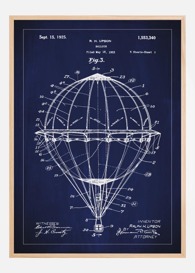 Bildverkstad Patentzeichnung - Heißluftballon - Blau Poster