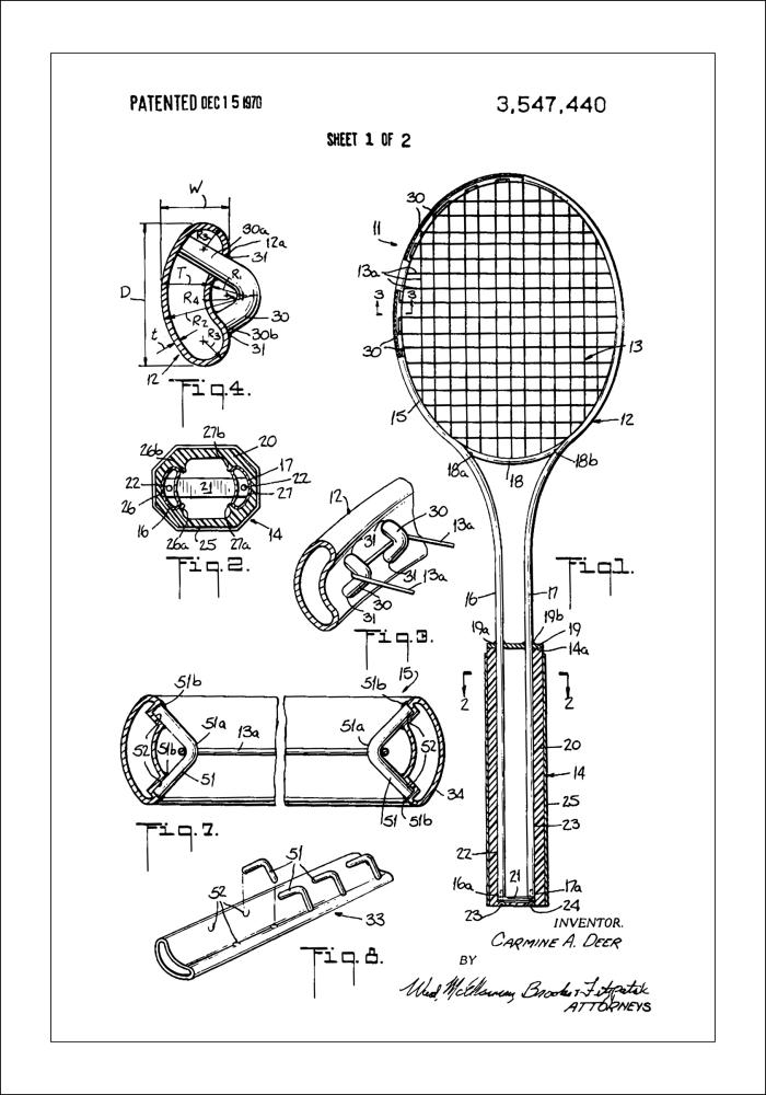 Bildverkstad Patent Print - Tennis Racket - White Poster