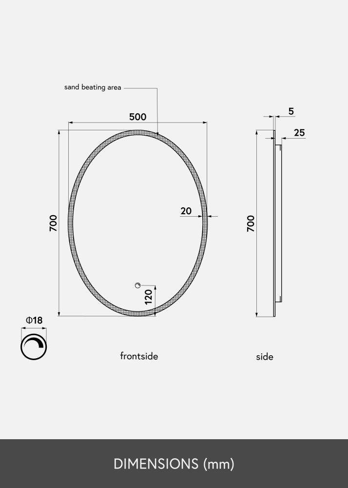 KAILA KAILA Spiegel Oval LED 50x70 cm