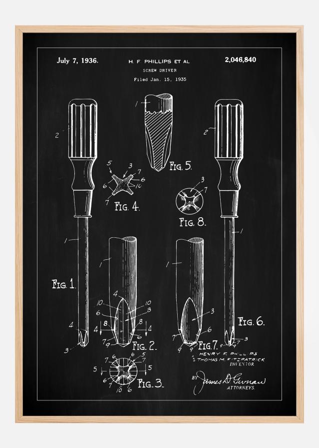 Bildverkstad Patentzeichnung - Schraubenzieher - Schwarz Poster