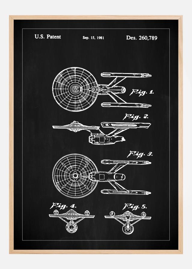 Bildverkstad Patentzeichnung - Star Trek - USS Enterprise - Schwarz Poster